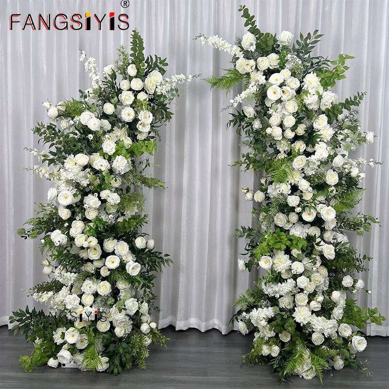 Pink White Rose Hyacinth Floral Arrangement Decor ox Horn Arch Frame Wedding Backdrop Props Banquet Party Event Stage show prop Y260130