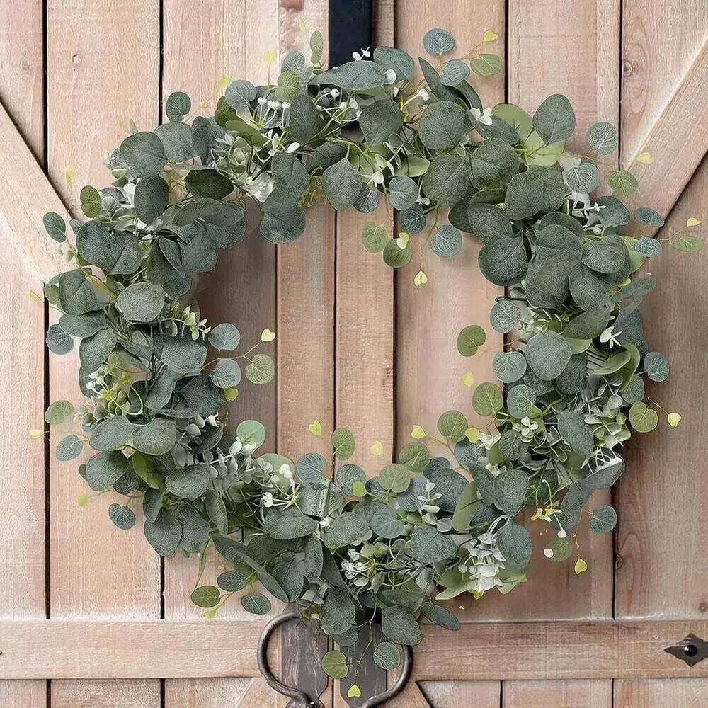 1pc Fake Artificial Eucalyptus Garland Wreath Greenery-Leaf Vine Plant Home Wedding Festival Decoration Accessories Y260130