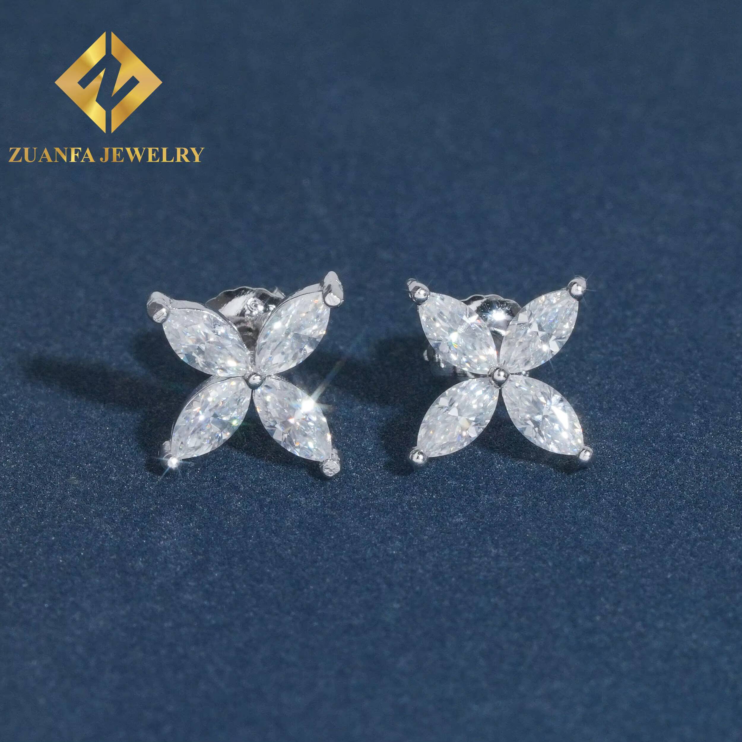 Luxury Moissanite Stud Earrings GRA Certified 925Sterling Silver Ear Stud Fashion Jewelry Flower Diamond Earrings