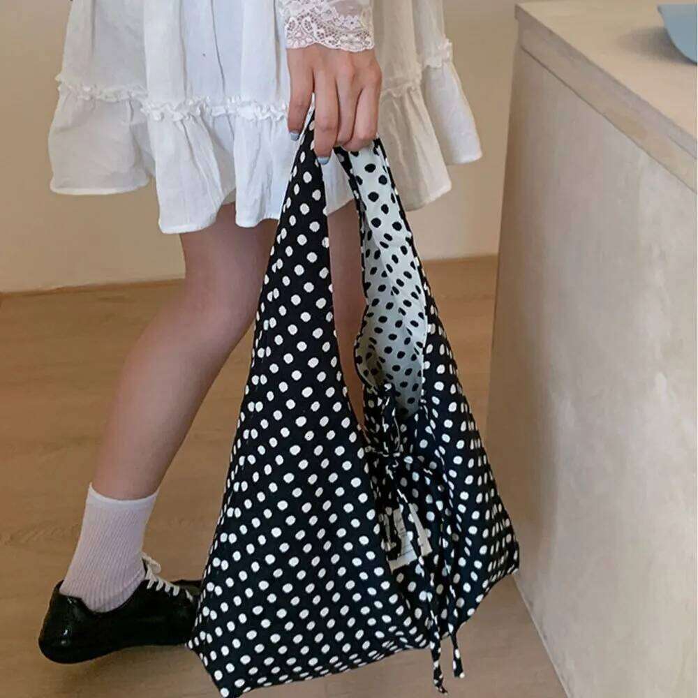 Casual Simple Polka Dots Handbag, Korean Double-Sided Shoulder Bag, Fashionable Large Capacity Commuting Tote Bag Z260130