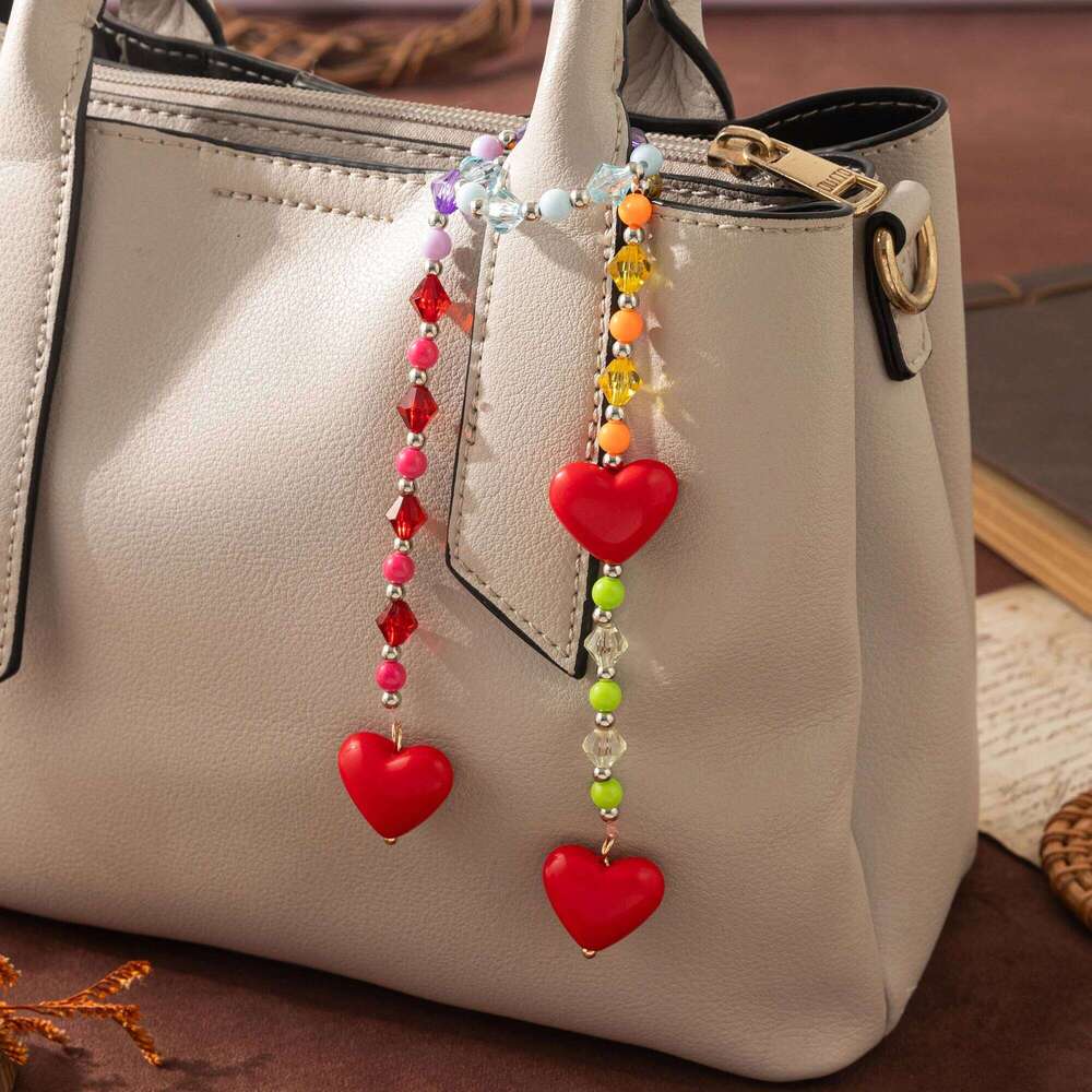 Small and trendy versatile red heart pendant chain macaron color keychain bag charm Z260130