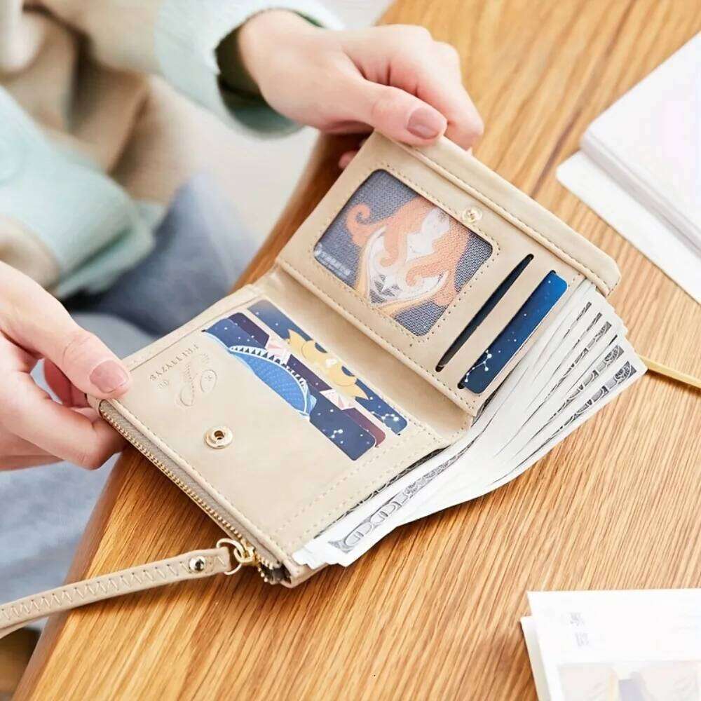 New Stylish Women Short Floral Print Card Holder Compact Coin Purse Money Clip Multi-Functional Retro Casual Small Wallet Z260130