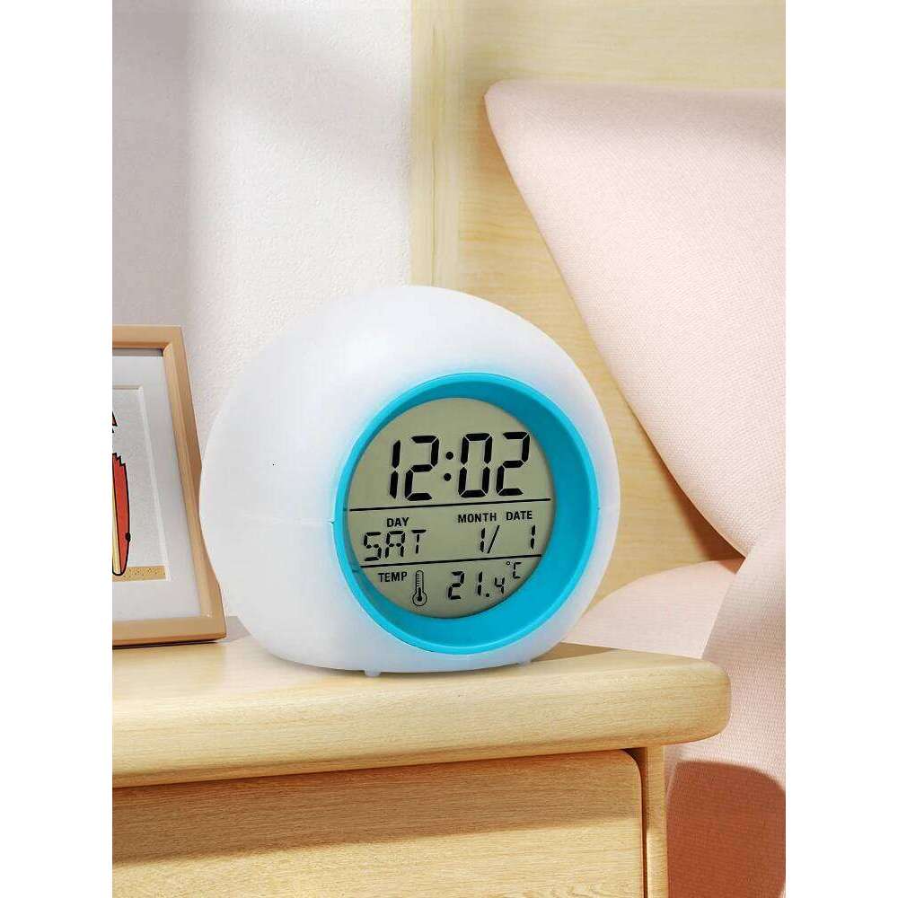 Creative 7 Colorful Round LED Light Clocks Time Date Display Temperature Detection Multi Functional Circular Alarm Clock W260130