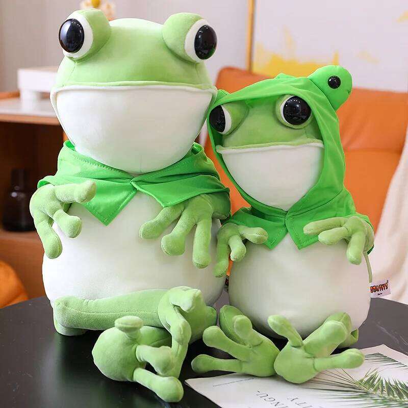 Kawaii Cloak Frog Plush Toy Soft Stuffed Animal Lovely Hat Big Eyes Anime Doll Baby Hug Pillow Children Boy Birthday Gifts Y260128