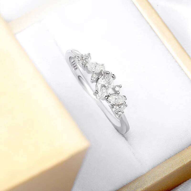 Smyoue 0.58cttw Marquise Cut Weeding Moissanite Rings for Women Double Halo High Quality 925 Sterling Silver Half Eternity Band XJ260130