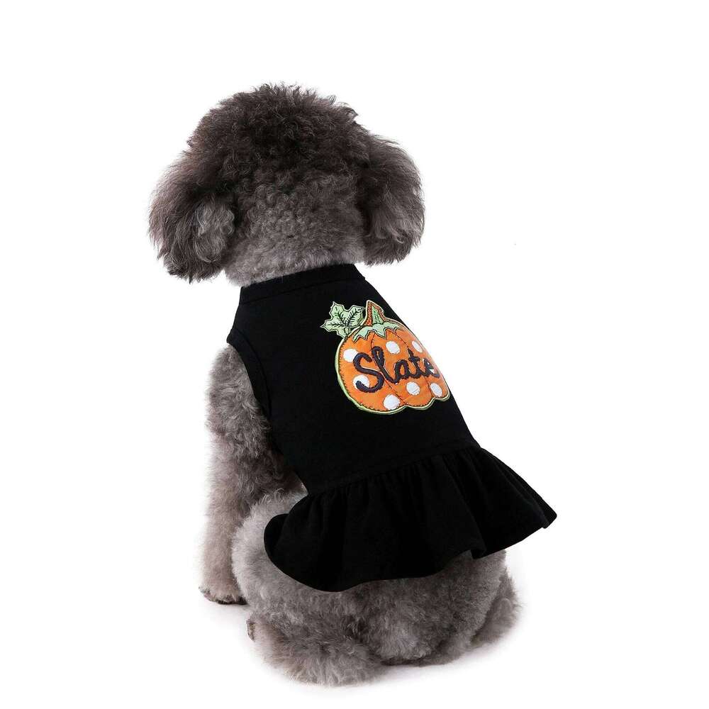 Dresses Cute Pumpkin Pattern Printed Black for Small Dog Girls Female Halloween Party Dress Poodle Chihuahua Clothes H260130