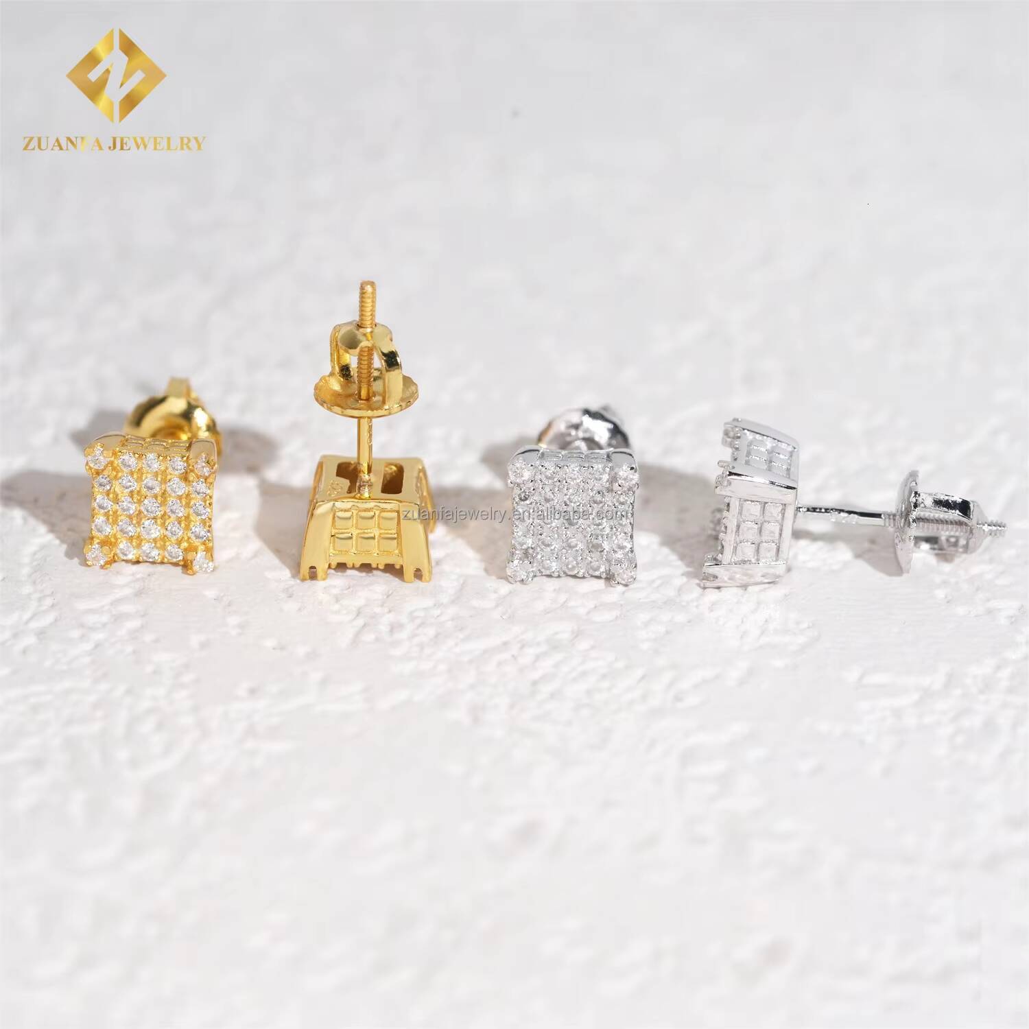 Bulk Stock Drop Shipping GRA Certificate Rapper Jewelry Iced Out Hip Hop Screw Back S925 VVS1 Moissanite Square Stud Earrings