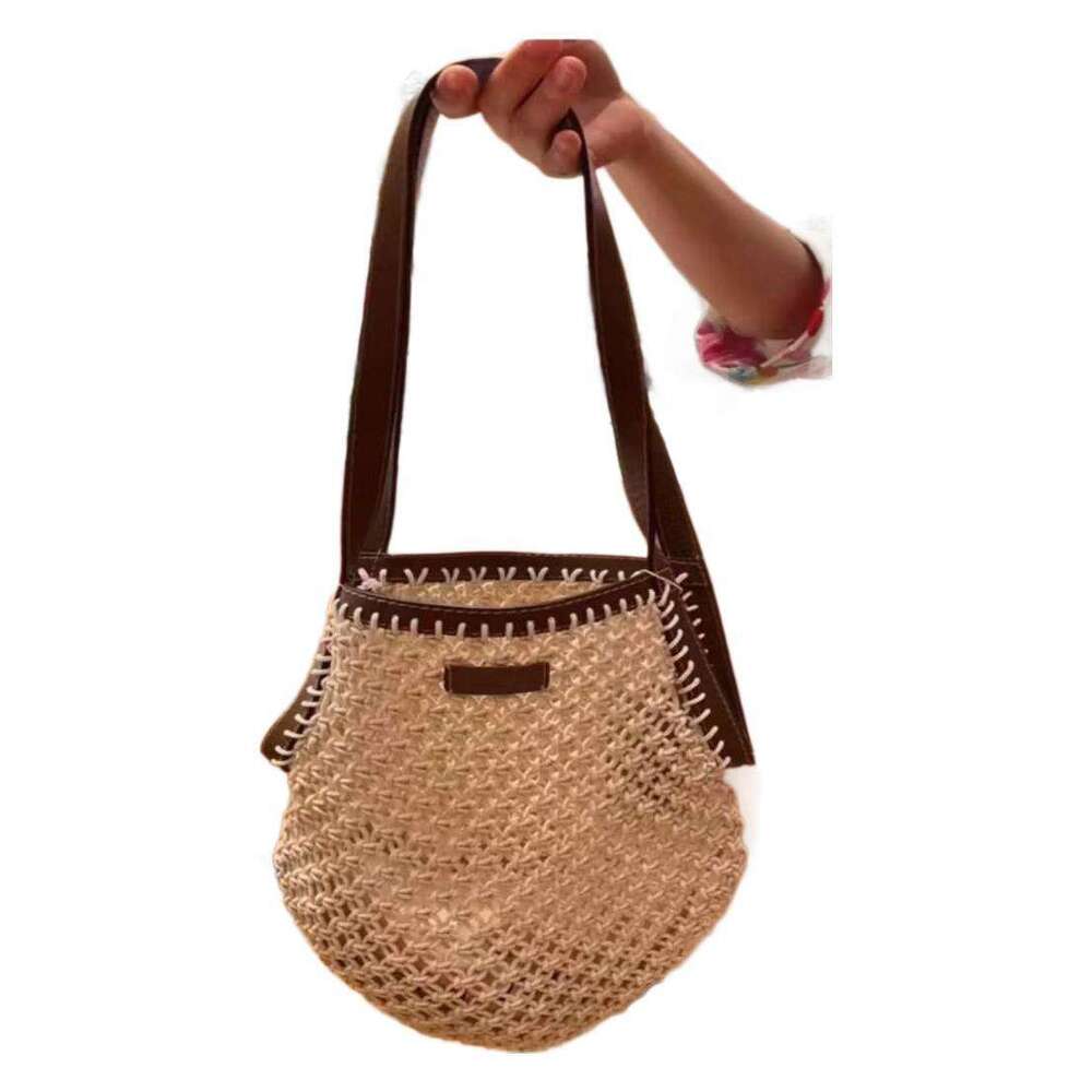 Totebag Shoulder ROSE NOIRE BRUNO Handmade Hollow Woven Cowhide Strap Vacation Large Capacity Single Handheld Raffia HOBO Wandering Bag