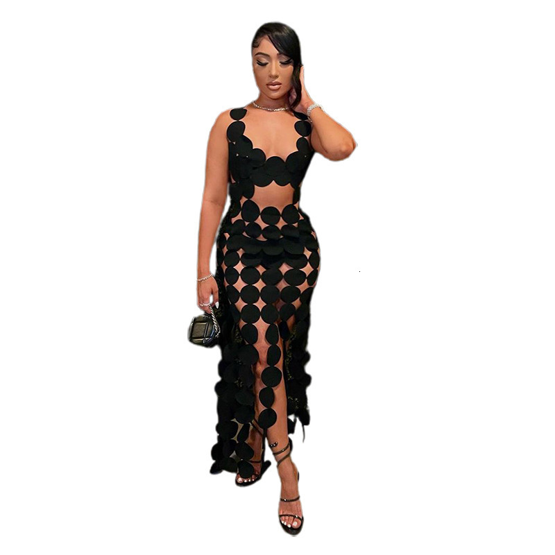 Luxury Brand Designer Clothes 2023 European And American Style Summer Women's Fashion New Sexy Sleeveless Hollow High Waist Slim Fit Long Dress