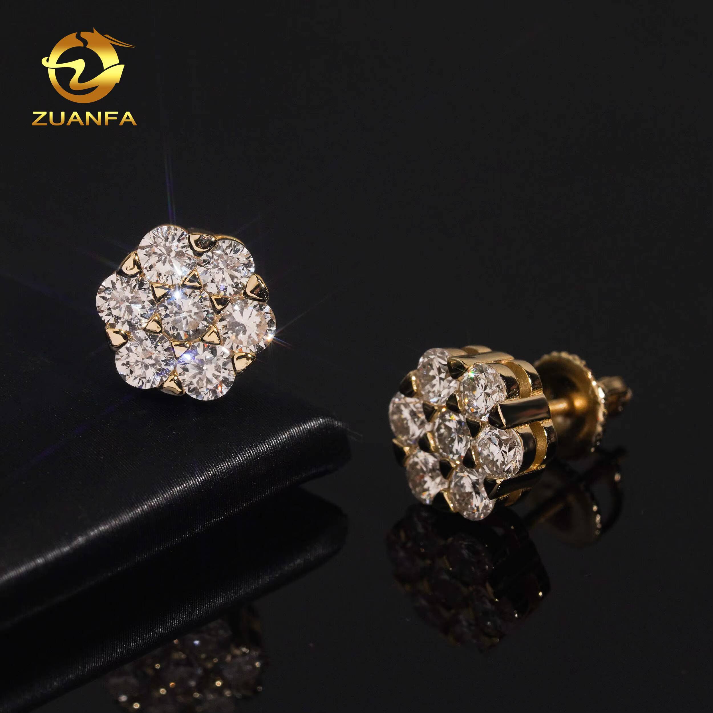 95mm Fashion Flower Earrings Cluster Lab Grown Diamond 925 Sterling Silver Iced Out Lab Diamond Screw Back Earrings