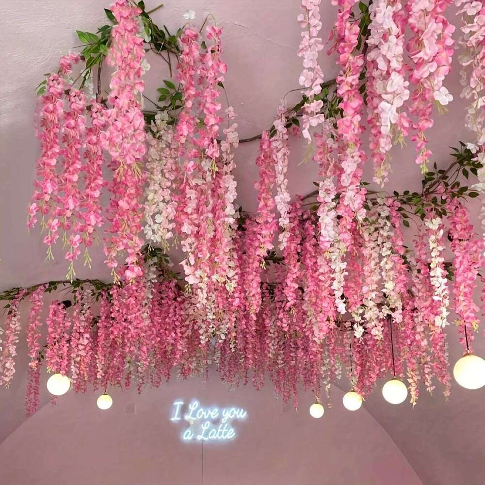 1 set artificial lavender vines, plastic fake flower strings, hanging garland decoration, suitable for weddings, Mother's Day W260130