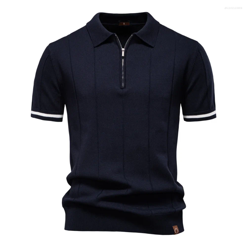 Men's Polos Summer Mens Knit T-shirt High-quality Fashion Lapel Half Zip Polo Shirt Solid Color British Short-sleeved Sweaters Men Clothing