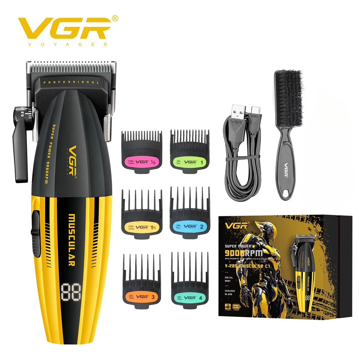 VGR Hair Clippers Professional Hair Trimmer Barber Clippers 9000 RPM Hair Cutting Machine Adjustable Trimmer for Men V-285 V-003 260129
