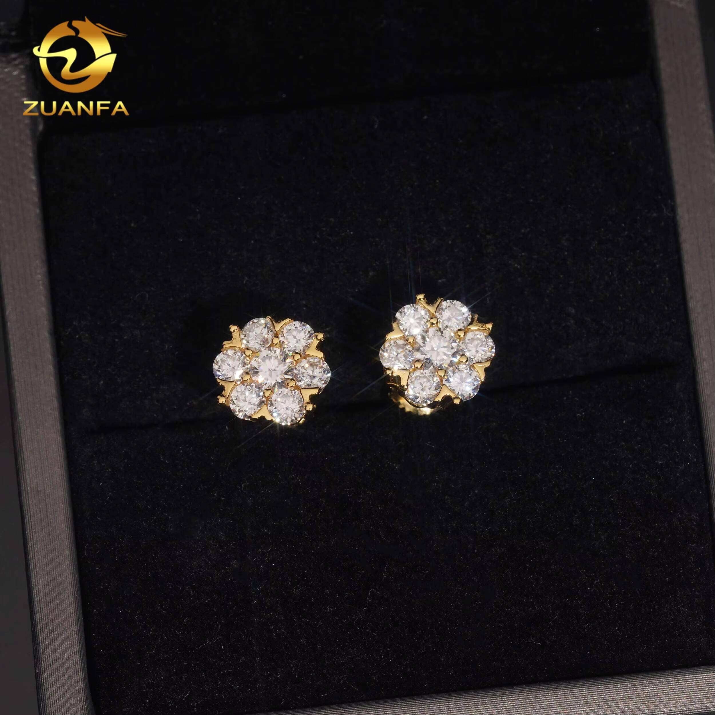 95mm Iced Out Moissanite Diamond Earrings Gra Certified Flower Cluster Moissanite Earrings 925 Sterling Silver Stud Earrings