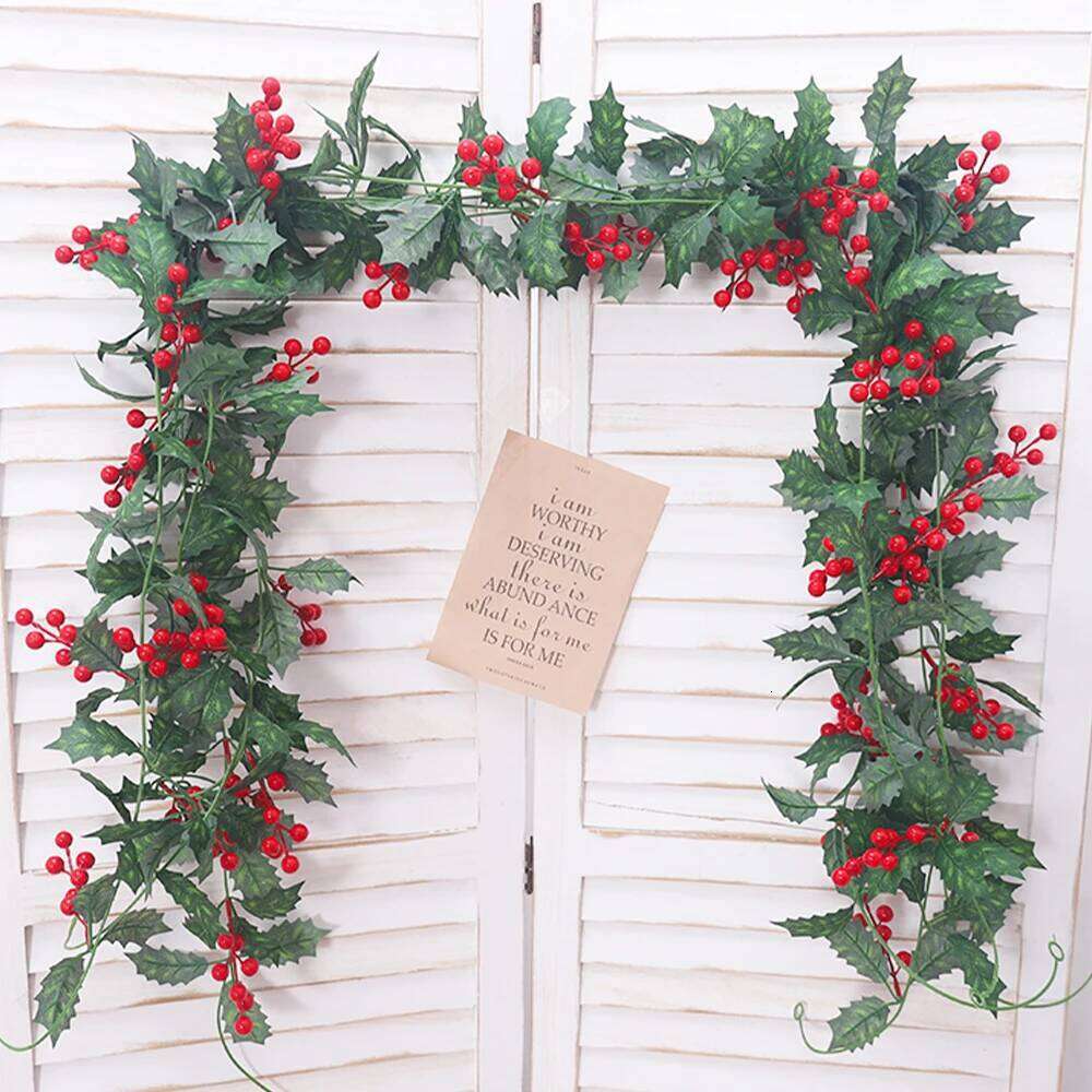 Garland With Red Berry Artificial Flowers Plant Wall Christmas Table Decoration Hanging Rattan For Door Arch W260130