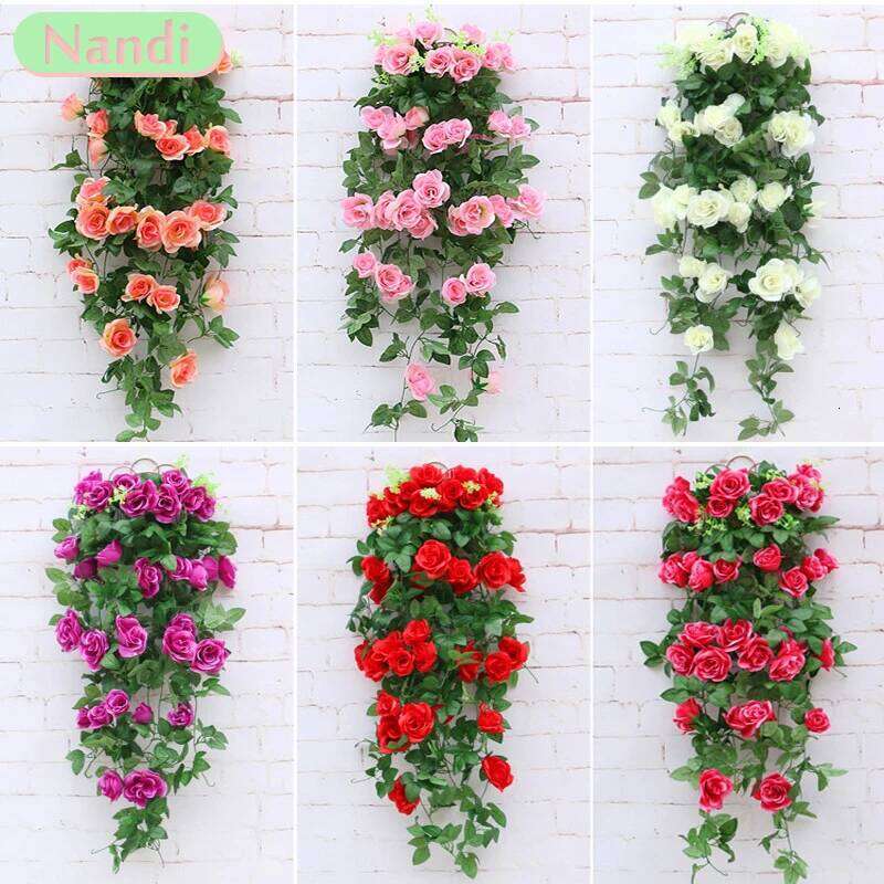 Artificial Flower Rattan Fake Plant Vine Wall Hanging Roses Flowers for Home Wed Party interior outdoor Decoration Y260130