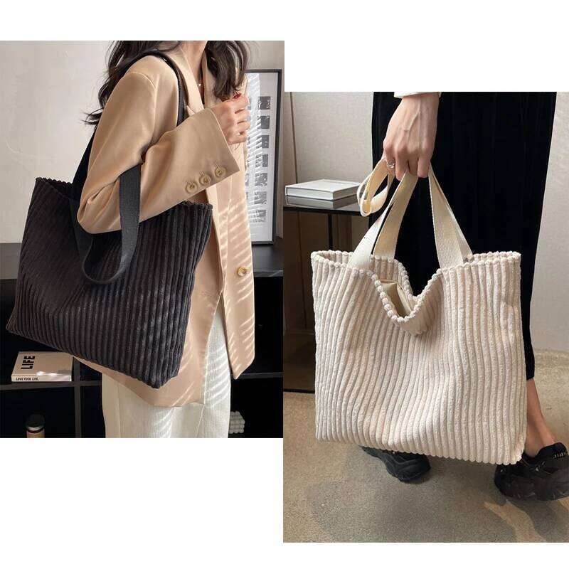 Corduroy Large Capacity Commuting Women's Tote Bag Zipper Students Handbag Shopping Z260130