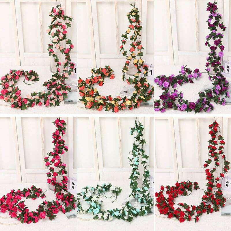 Silk Rose Artificial Vine Hanging Flowers for Wall Christmas Rattan Plants Leaves Garland Outdoor Wedding Home table Decoration W260130