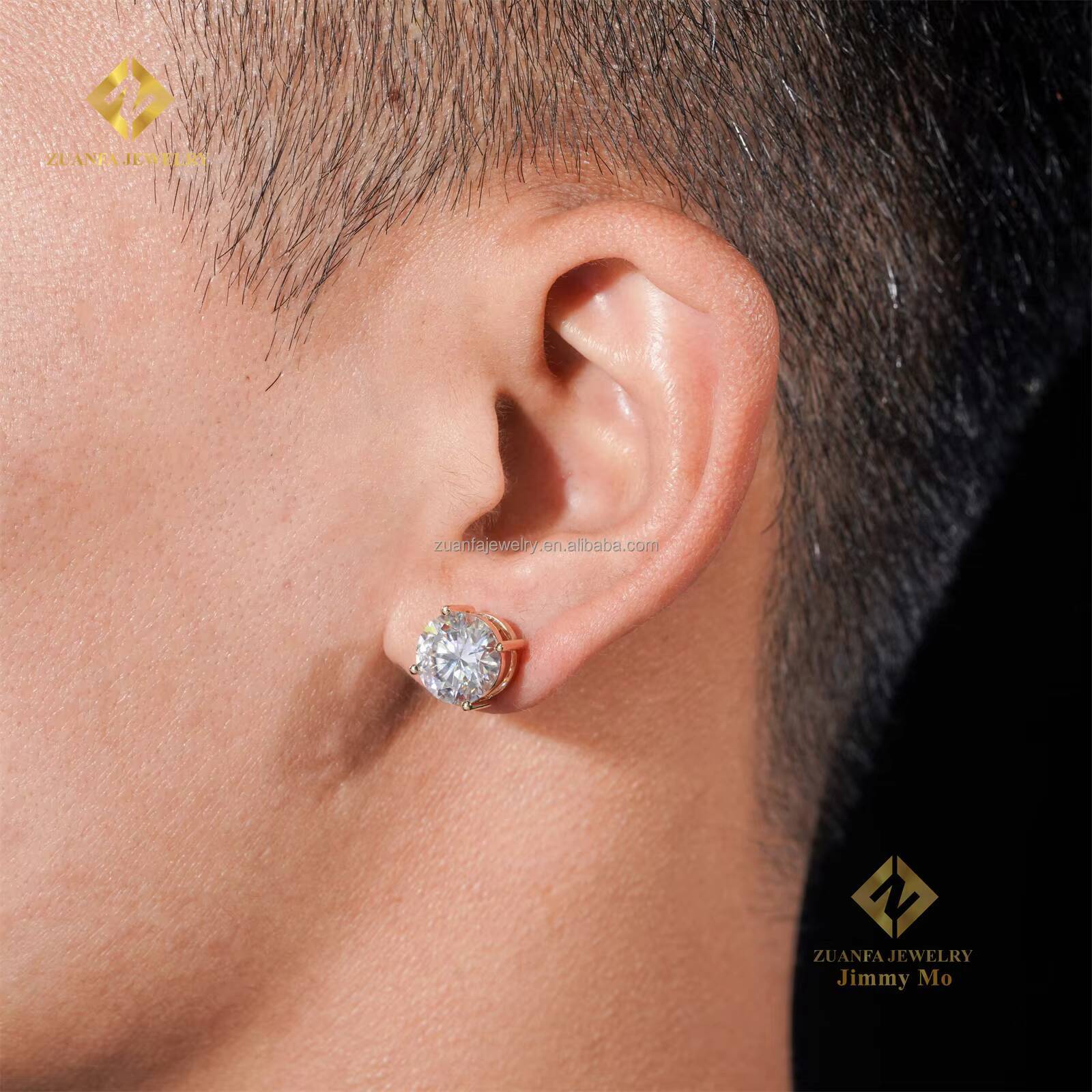 Pass Diamond Tester Iced Out 10k Yellow Real Gold Hip Hop Rapper Earring Jewelry 4 Claws Stud Earrings Moissanite Diamond