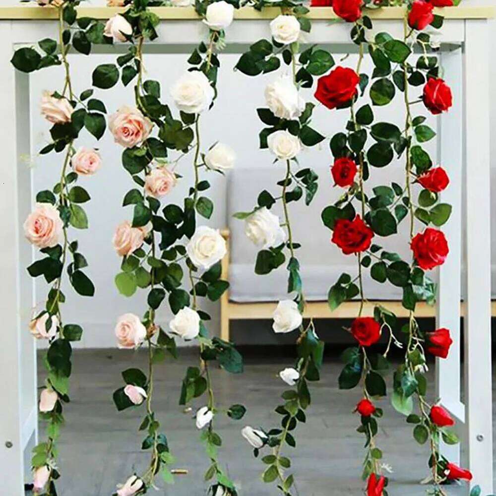 3Pcs Fake Flower Rattan Decoration Rose Vine Simulated Floral Garland for Party Wedding Valentine Day Photo Prop Accessory W260130
