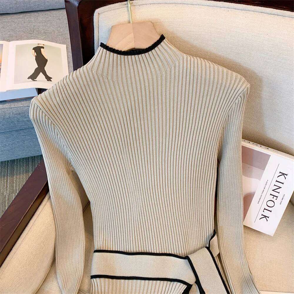 YuooMuoo Brand Fashion Lace-up Knitted Women 2025 Autumn Winter Elegant Bodycon Long Sweater Dress Office Lady Vestidos XJ260130