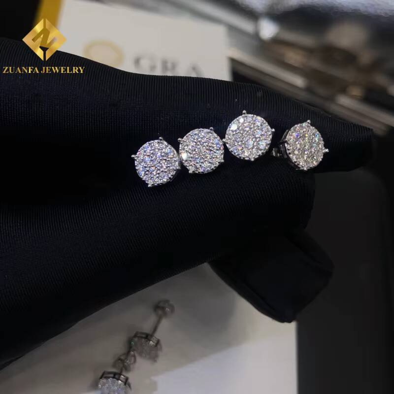 Past Diamond Test Moissanite Round Shape Stud Earring 925 Sterling Silver VVS Moissanite Iced Out Stud Earring with GRA in Stock