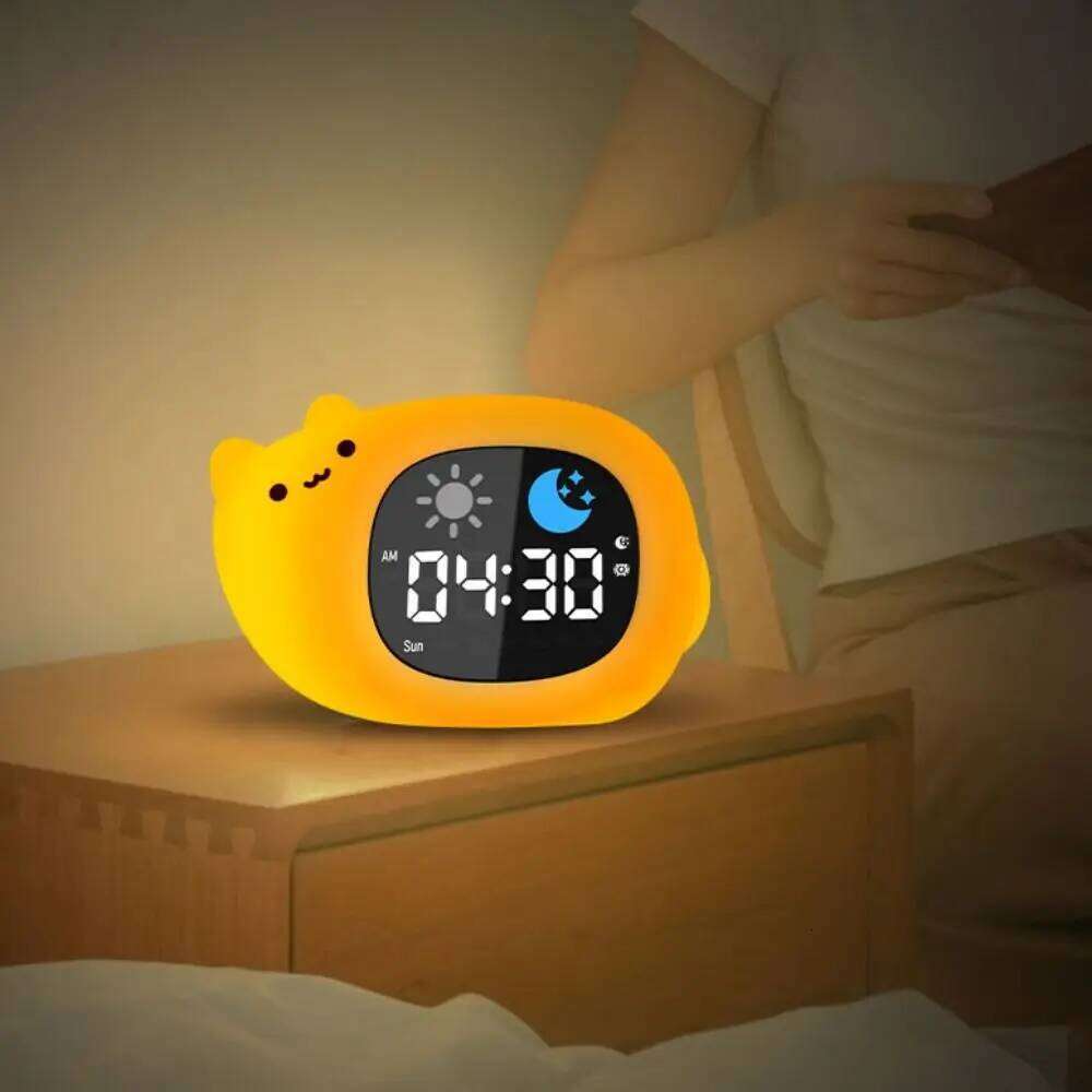 Animal-Shape Alarm Adjustable Cute Sleep Training Clock Small Ornaments Home Decor Touch Night Light Bedroom W260130