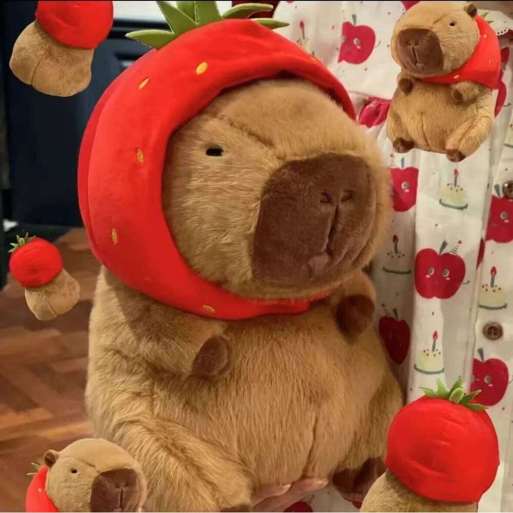Cute Turtle Backpack Capibara Strawberry Hat Capybara Plush Toy Stuffed Animals Soft Doll Kids Toys Birthday Gift Pendant Decor Y260128