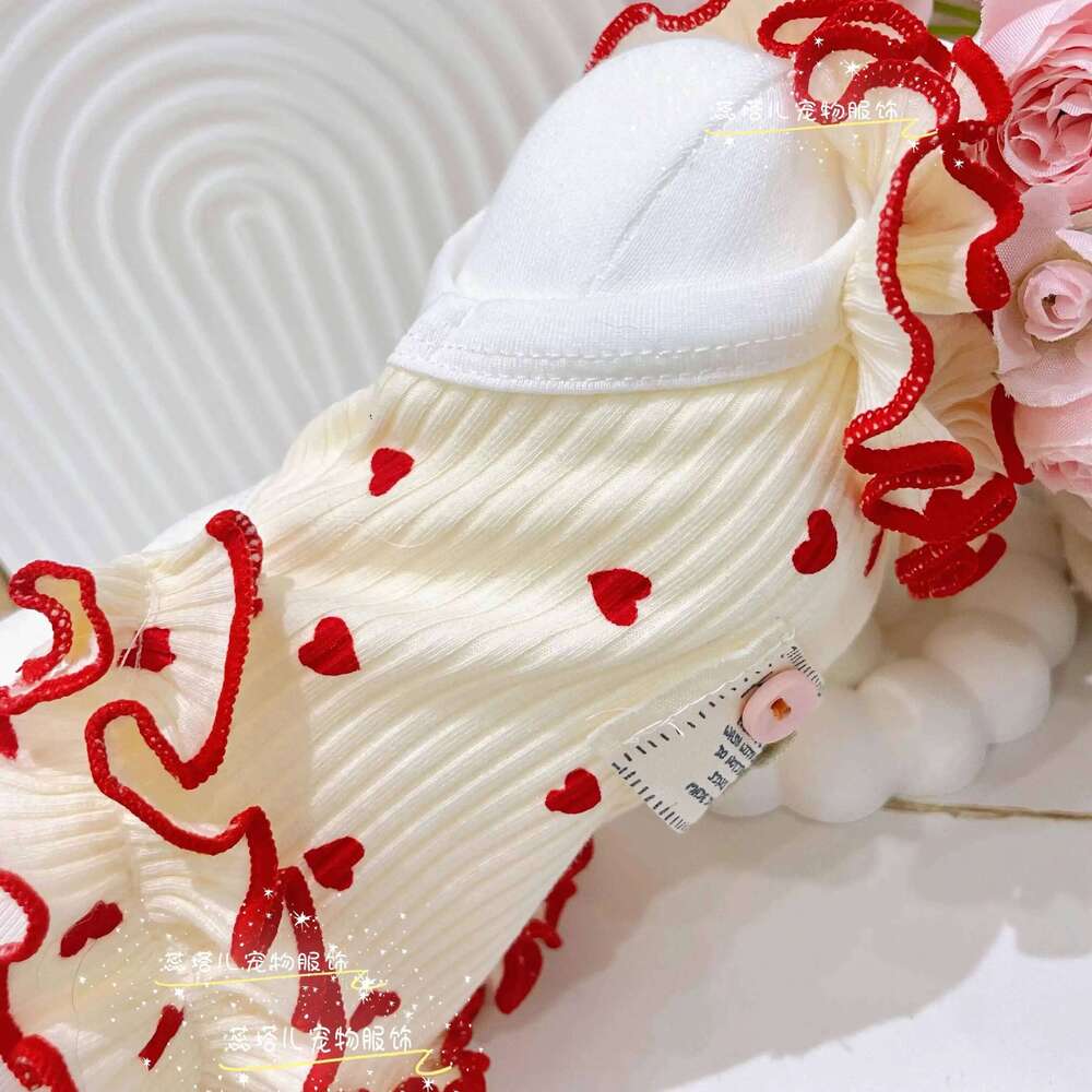 Fashion Soft Cotton Pet Puppy Clothes Trendy Simple Heart Print Cute Princess Dress For Small Medium Dog Summer Dog's Skirts H260129