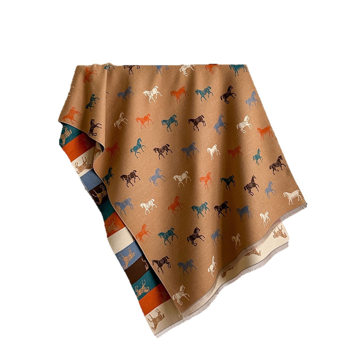 Retro Y2K Shawl for Outfit Autumn Winter New Warm Imitation Cashmere Scarf For Women Double-Sided War Horse Color Block Neck Warmer Shawl