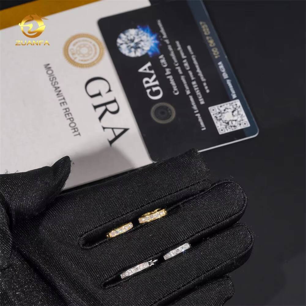 High Quality Low Price 925 Sterling Silver Hip Hop 18k Gold Plated 2mm Moissanite Diamond Hoop Earrings