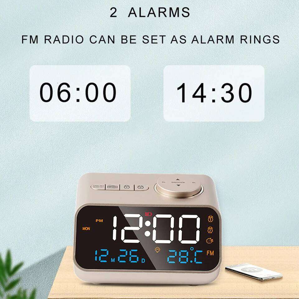 Mordern FM Radio LED Alarm Clock for Bedside Wake Up. Digital Table Calendar with Temperature Thermometer Humidity Hygrometer. W260130