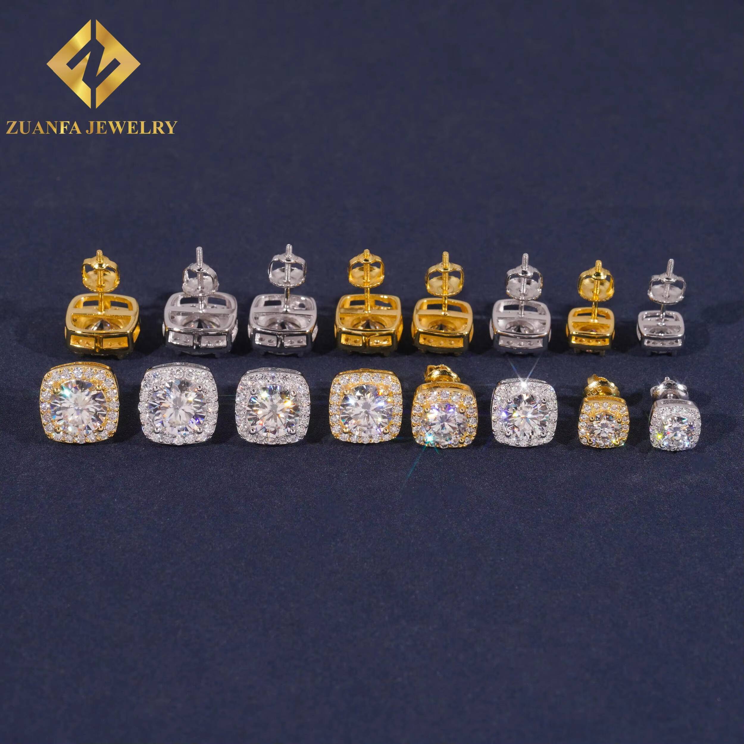 Ready Stock Fast Delivery 925 Sterling Silver VVS Moissanite Square Halo Stud Earrings Factory Wholesale White Gold Plated