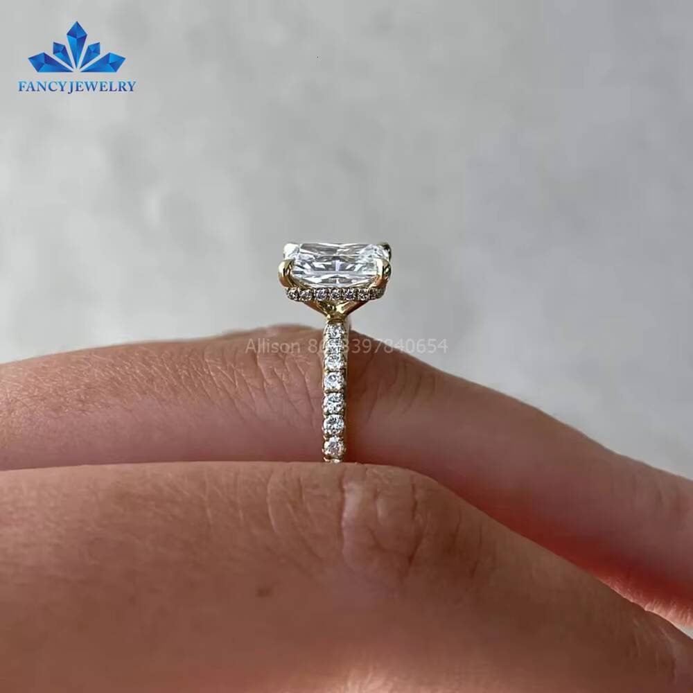 Fancy Jewelry Hot Selling Hybrid Radiant 4CT Solitaire Hidden Halo Engagement Rings with Pave Wedding Bands