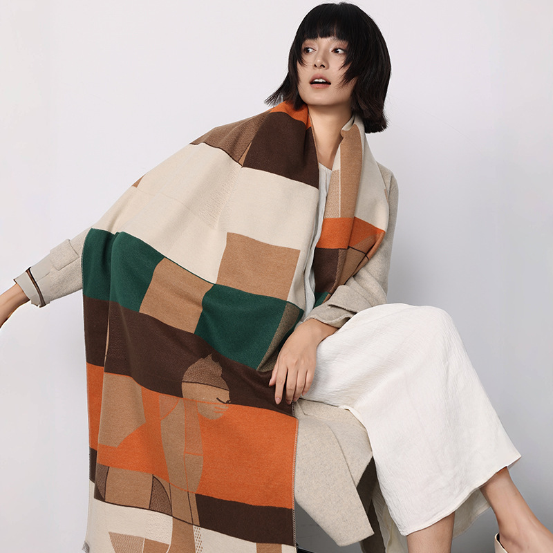 Luxury Accessory Scarves Cat Plaid Autumn Winter Classic Long Imitation Cashmere Scarf Geometric Warm Versatile Neck Warmer Shawl