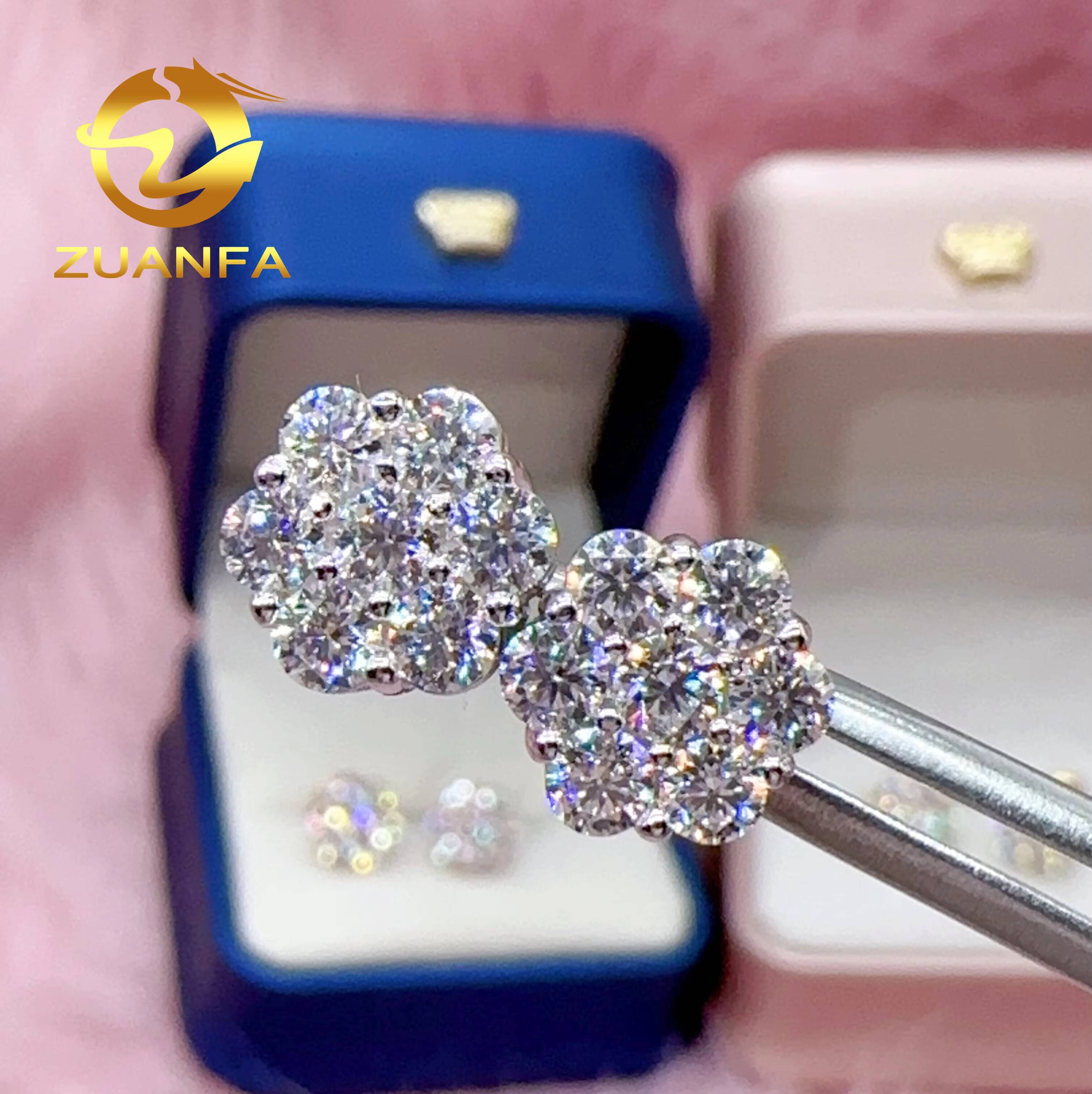 Pass Diamond Tester Classic Flower Cluster Moissanite Stud Earrings 925 Sterling Silver Moissanite Hip Hop Earring for Unisex