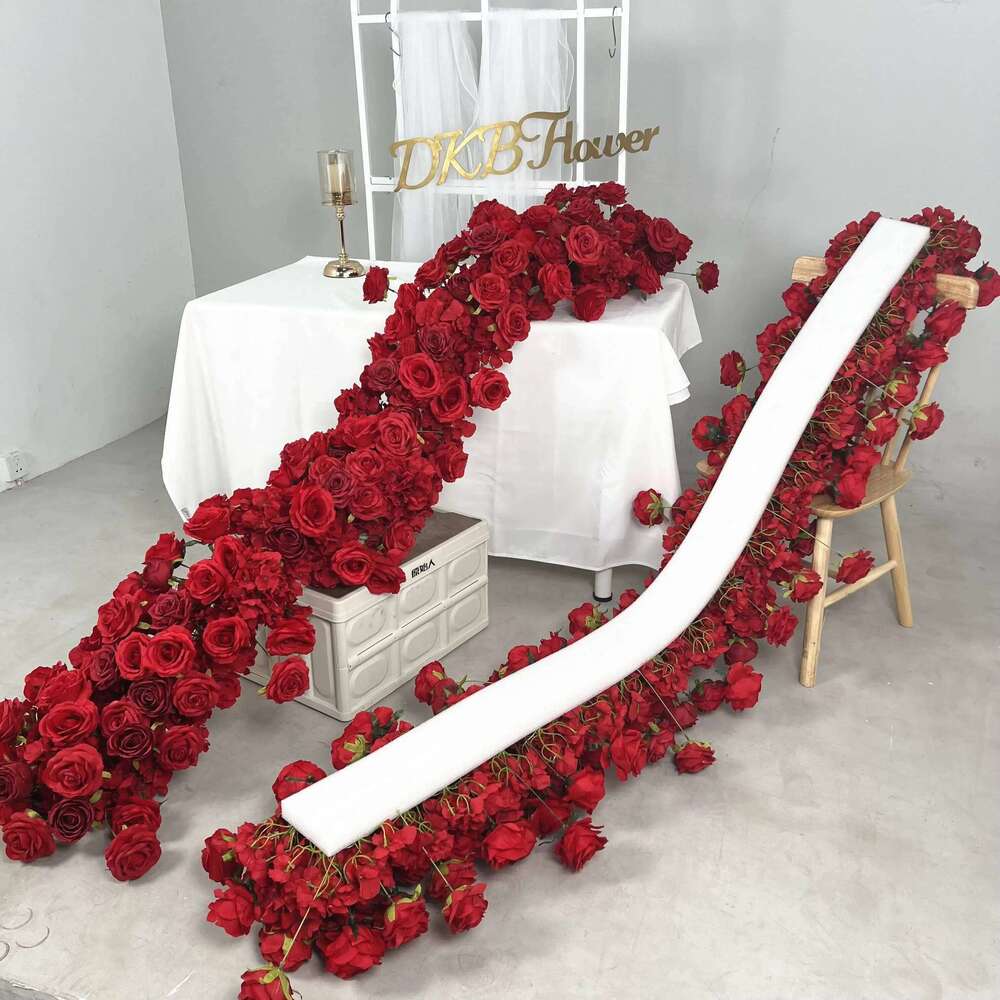 2m red rose Artificial Green Plants Row Runner Wedding Backdrop center Flower ball Decor Floral Wall Party showcase Props W260130