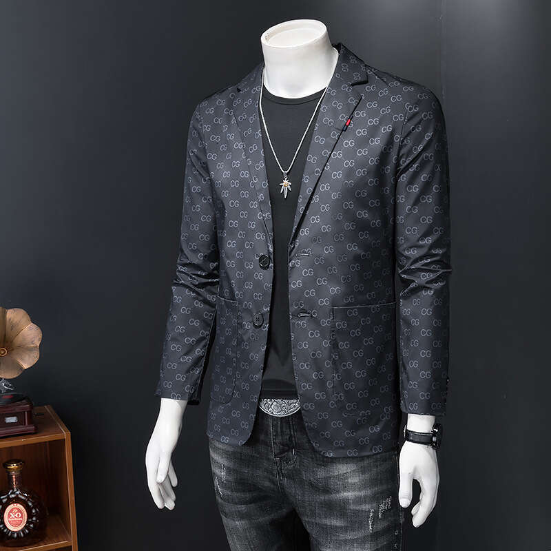 Autumn New Men's Jacket Fashion Printed Youth Single Suit Slim Fit Casual Wear