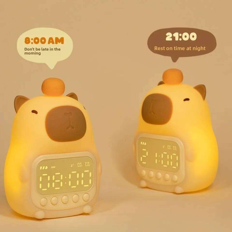 Cute Cartoon Alarm USB Rechargeable Silicone Capybara Night Light ABS Bedside LED Clock Desktop Decoration W260130
