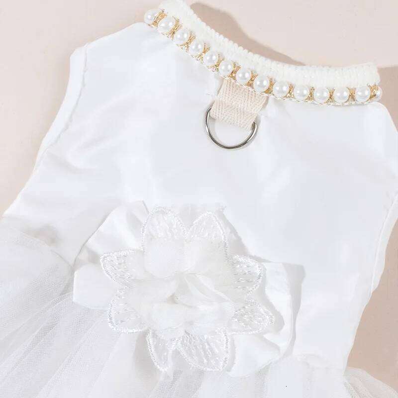 White Girl Dresses for Small Dogs Cats, Bridal Wedding Costume Puppy Princess Dress with Luxury Pearl Flower Bow Dog Clothes H260130