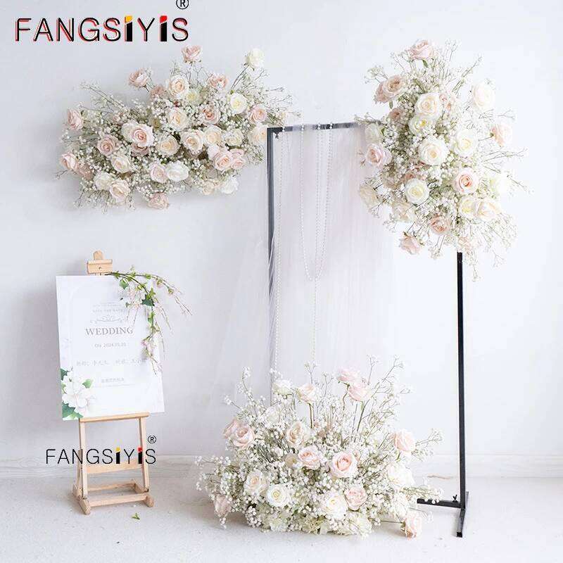 Luxury Rose Babys breath Artificial Flower Row Wedding Backdrop Arch Decor Hang Floral Arrangement Event Party showcase props W260130