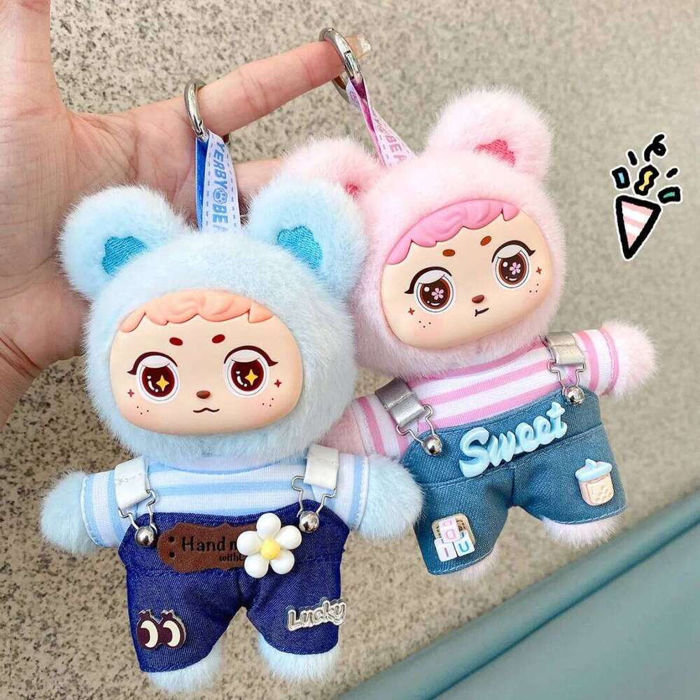 14cm Cartoon Cute Vinyl Stuffed Plush Toys Strap Pants Bear Clothes Can Taken Off Kids Birthday Gifts Hang Bags Y260128