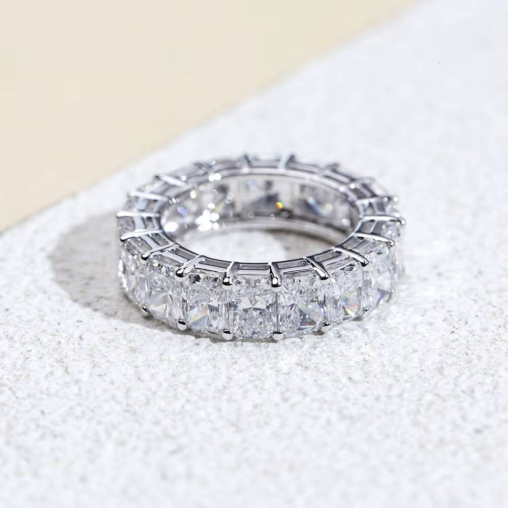Messi Jewelry MSR-2054 Luxury 18k Gold Eternity Ring Radiant Cut Lab Grown Diamond Ring
