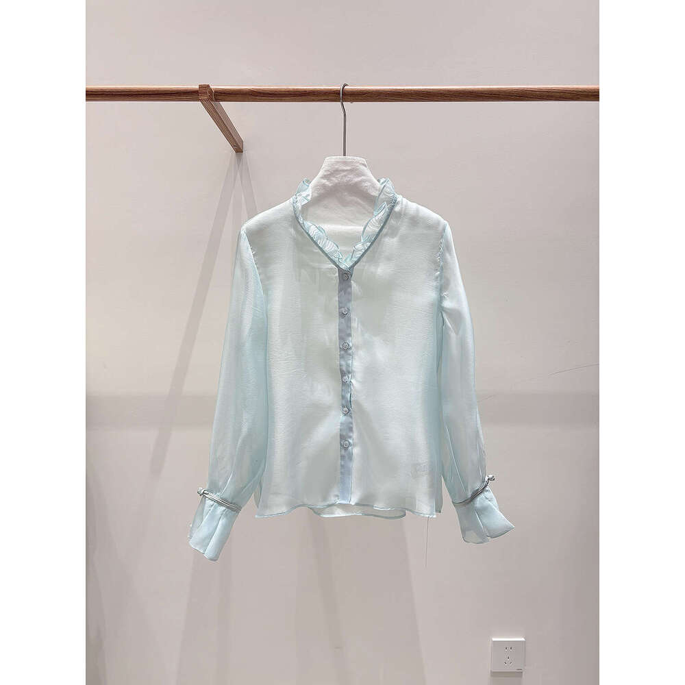 Zhihetang Retro Chinese Style Soft Gauze V-Neck Ruffled Long Sleeve Shirt For Women High-End Versatile Top LEEGO LENS