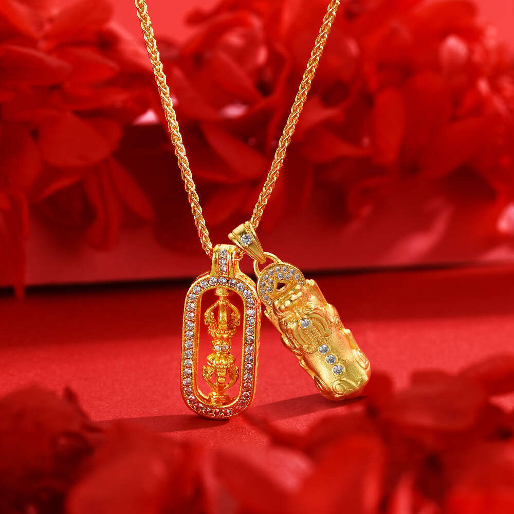 National Wei Xue Same Style Gourd Necklace for Women Rotatable Vajra Pendant Ancient Gold Non-Fading High-End Feel