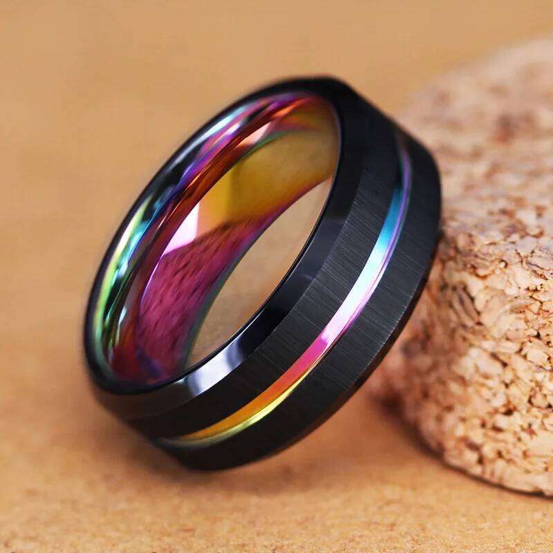 Fashion 8mm Tungsten Wedding Band Rings Black Groove Beveled Edge Engagement Ring for Men's Valentine Gifts Jewelry XJ260130