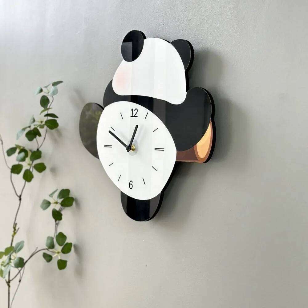 Festival Gifts Cartoon Swinging Wall Silent Wooden Mute Panda Time Accuracy Digital Clock Shops W260130