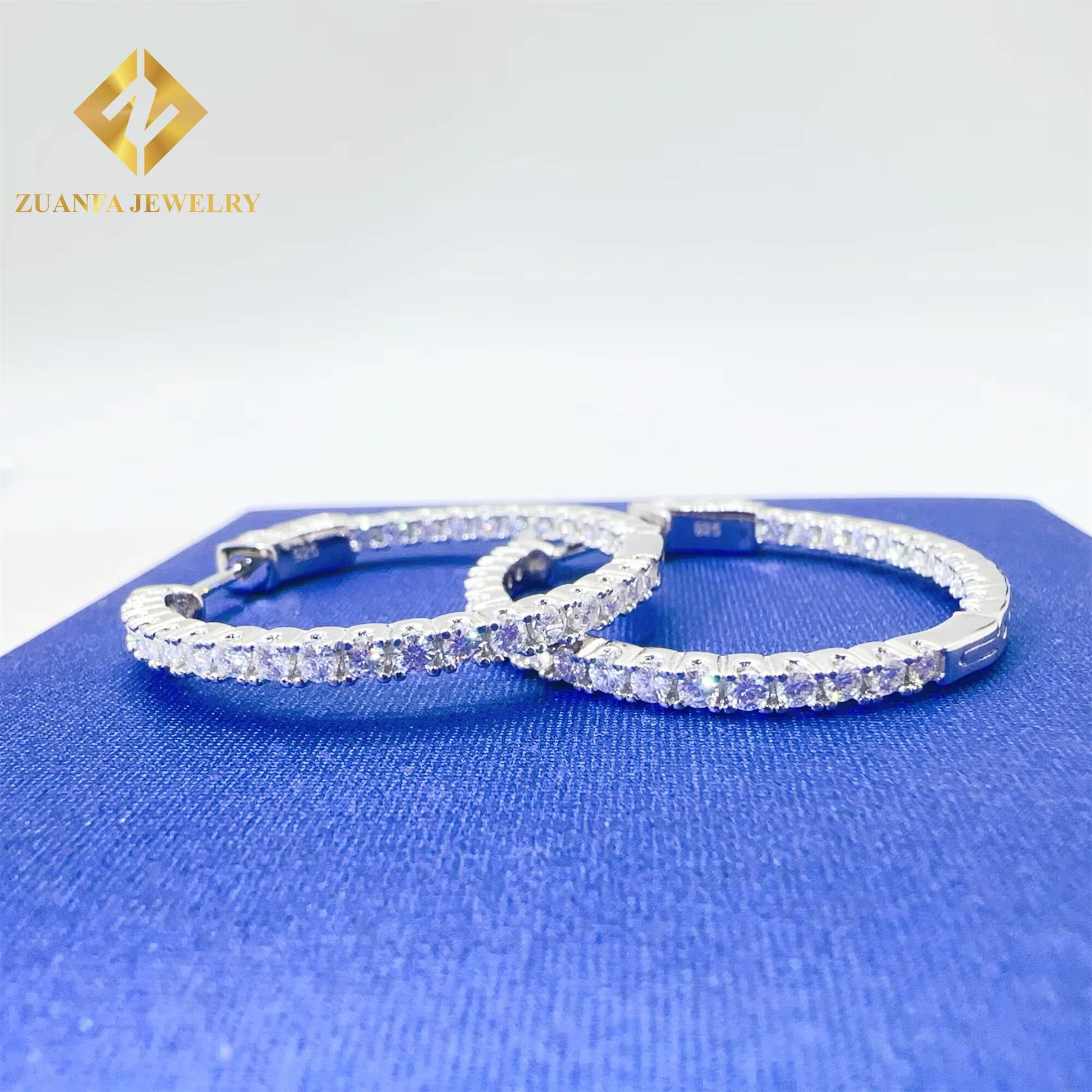 Drop Shipping Pass Diamond Tester Iced Out Jewelry Bling VVS1 Moissanite Diamond 925 Sterling Silver Hoop Earrings Women