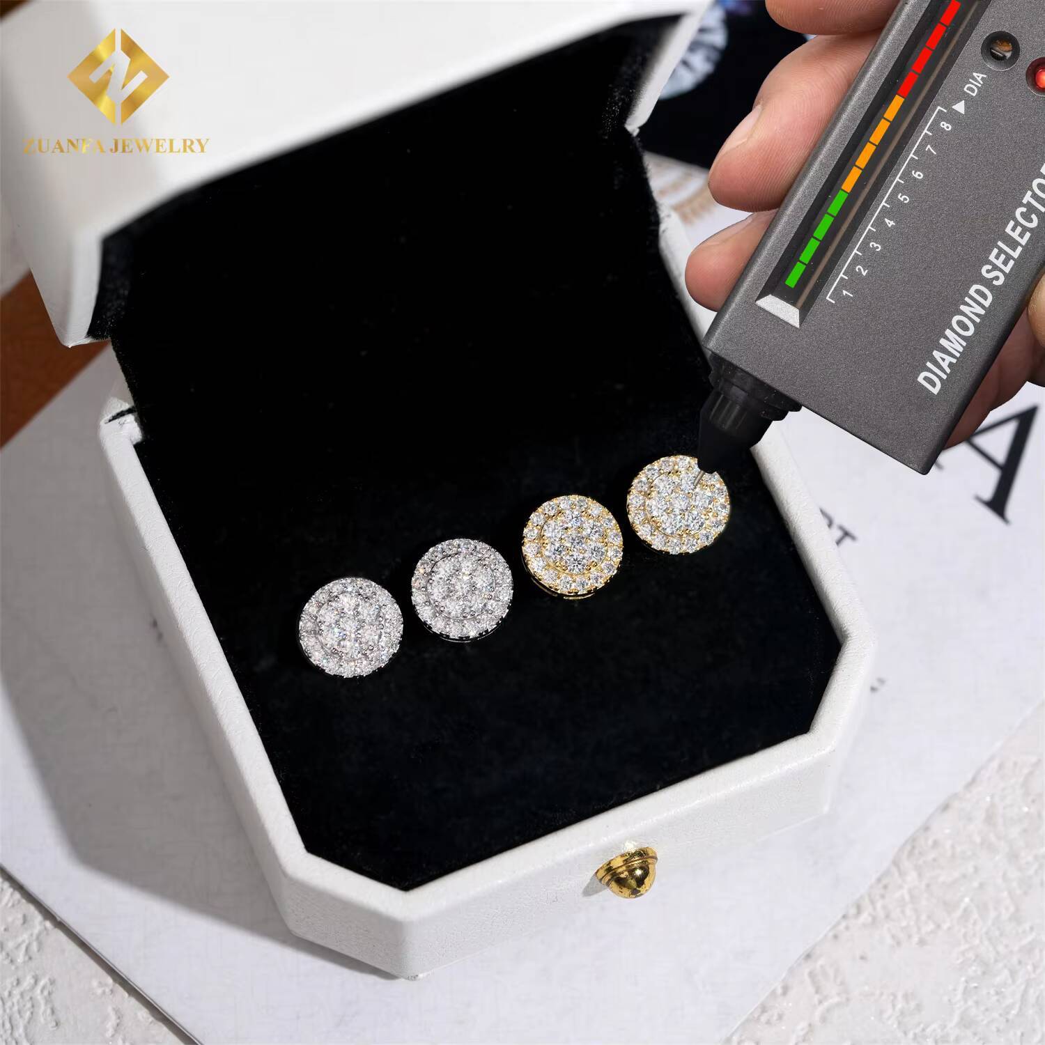 GRA Certified Round Moissanite Cluster Hip Hop Stud Earring 925 Sterling Silver Fully Iced Out Stud Earrings