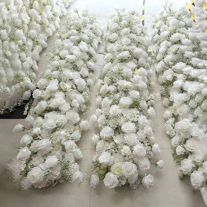 F21763Artificial silk Rose cherry blossom Flower Row Decor Wedding Backdrop Banquet Table Runner Floral Arrangement Event Stage Y260130